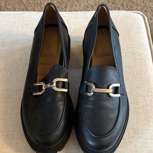 Rachel Zoe Chic Black Loafers with Gold Accent Size 9M